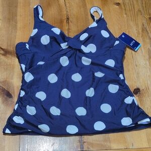 Apt. 9 Navy and White Polka Dot Tankini Top